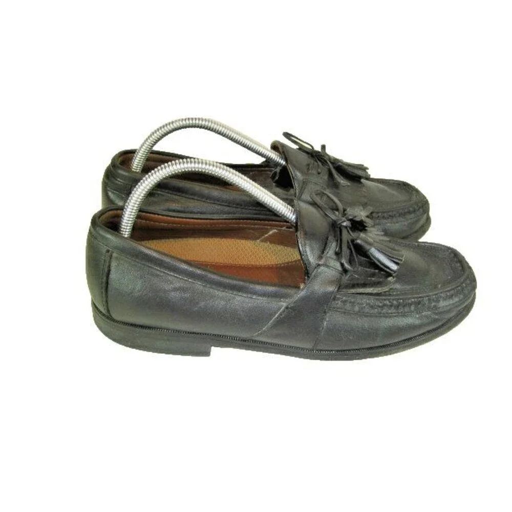 Mens Johnston & Murphy Black Leather Tassel Kilt Casual Loafers sz 9 M
